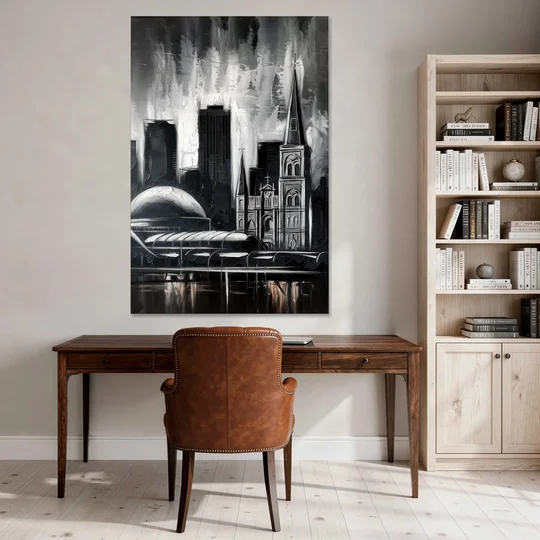 New Orleans Black and White Skyline - Canvas Wall Art - Office - 40x60