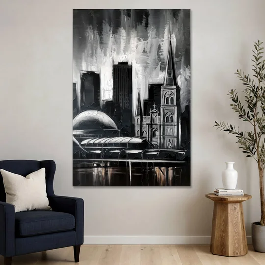 New Orleans Black and White Skyline - Canvas Wall Art - Sofa - 40x60