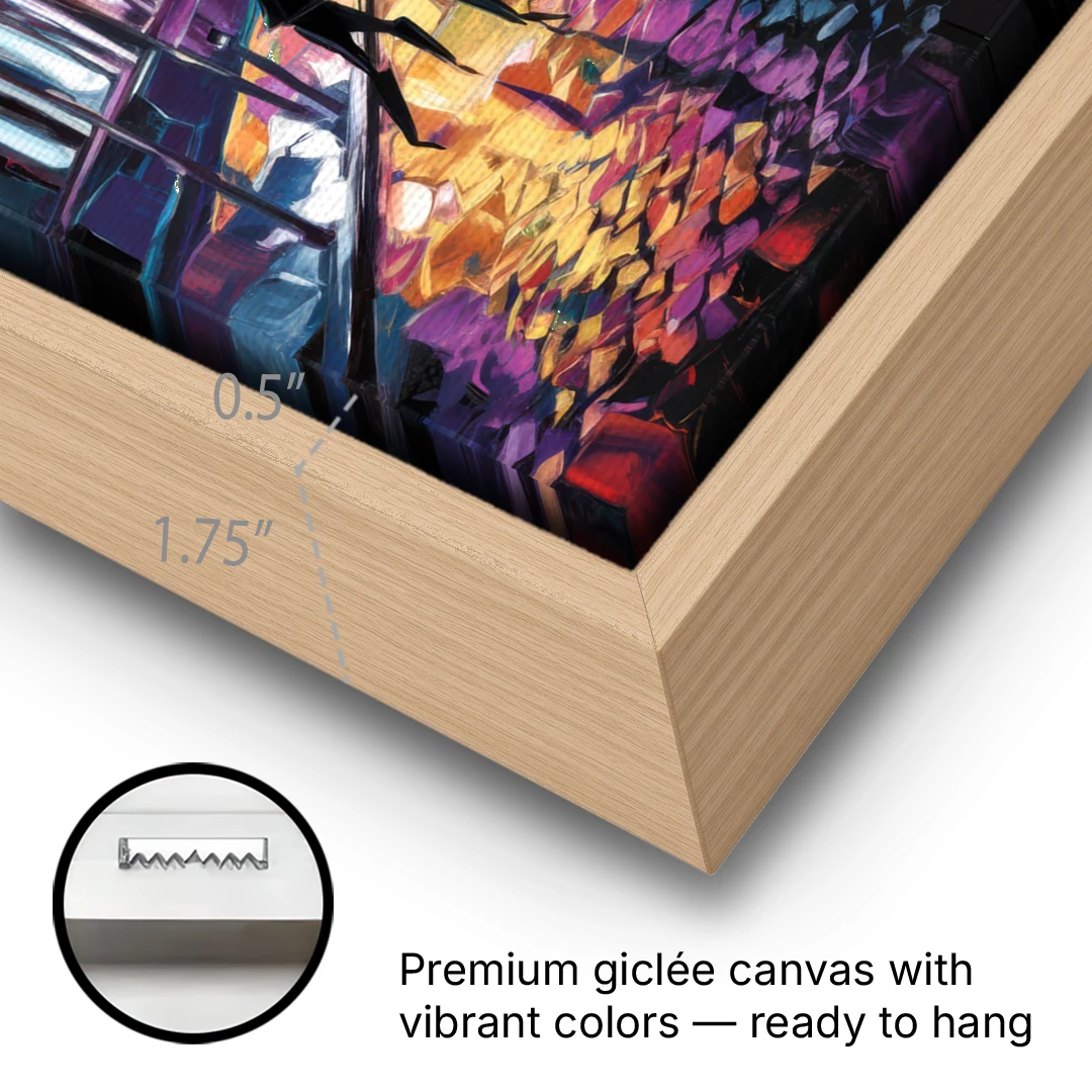 New Orleans Bourbon Street Vibes - Oak Framed Canvas Wall Art - Gallery Wrap Corner