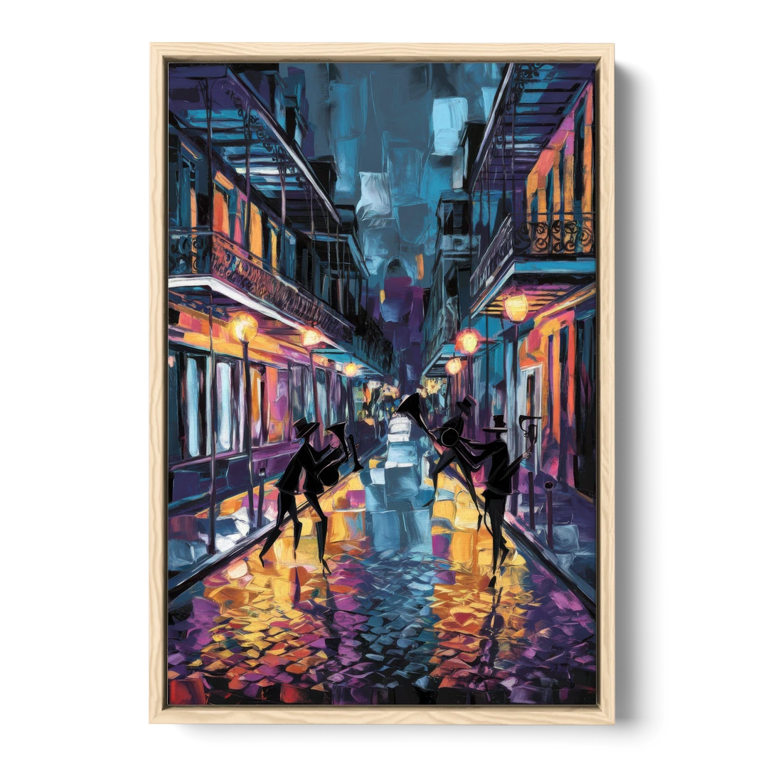 New Orleans Bourbon Street Vibes - Oak Framed Canvas Wall Art - Front