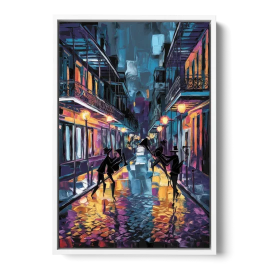 New Orleans Bourbon Street Vibes - White Framed Canvas Wall Art - Front