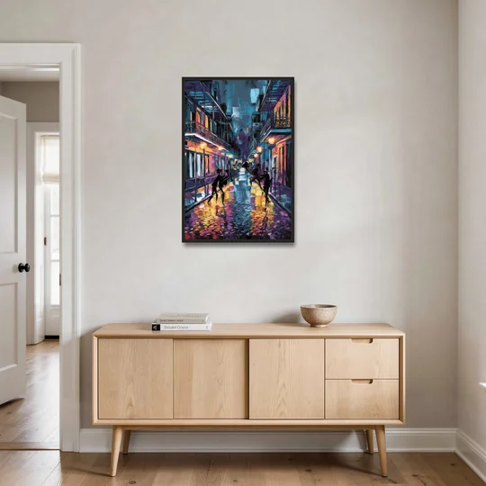 New Orleans Bourbon Street Vibes - Black Framed Canvas Wall Art - Coffee Table - 24x36
