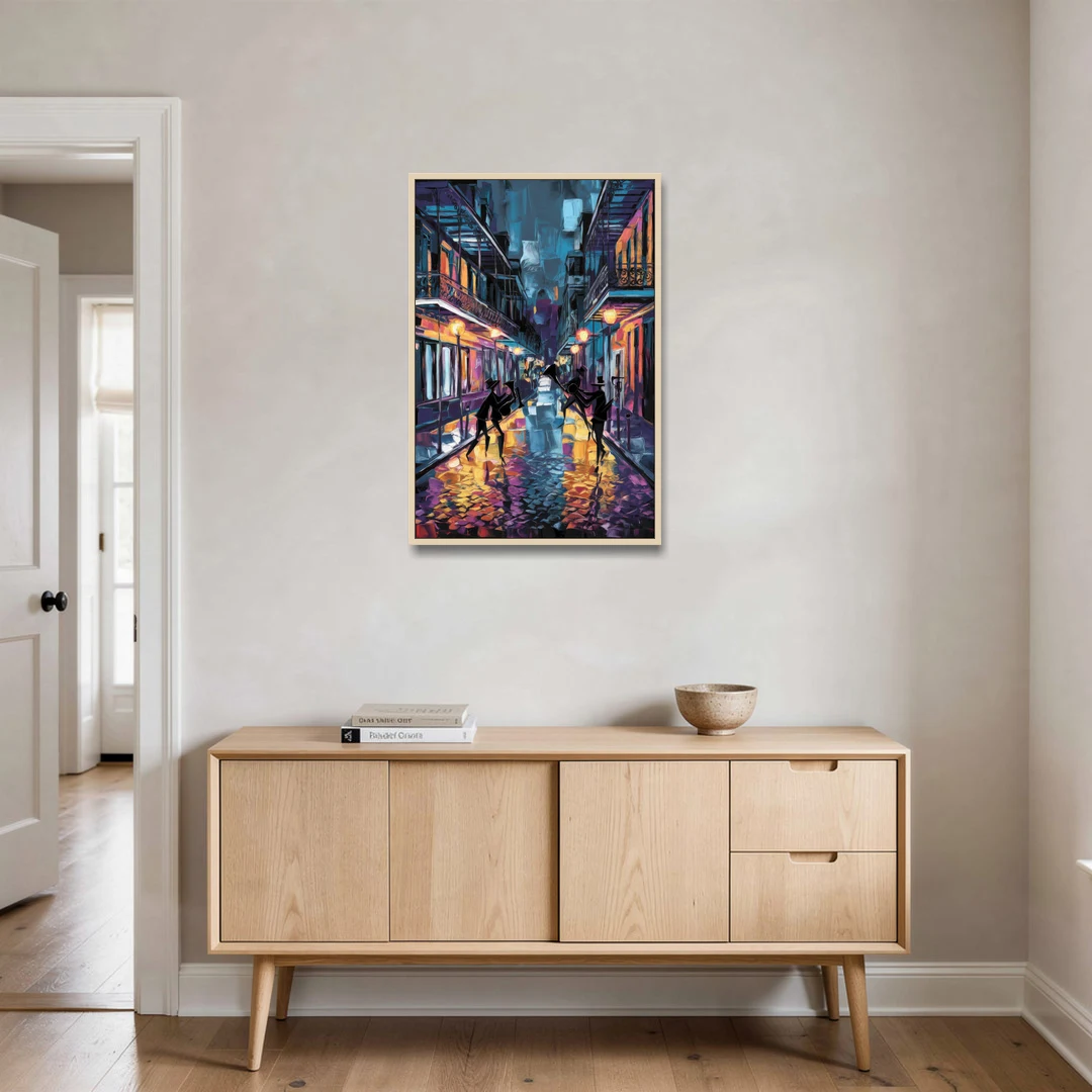 New Orleans Bourbon Street Vibes - Oak Framed Canvas Wall Art - Coffee Table - 24x36