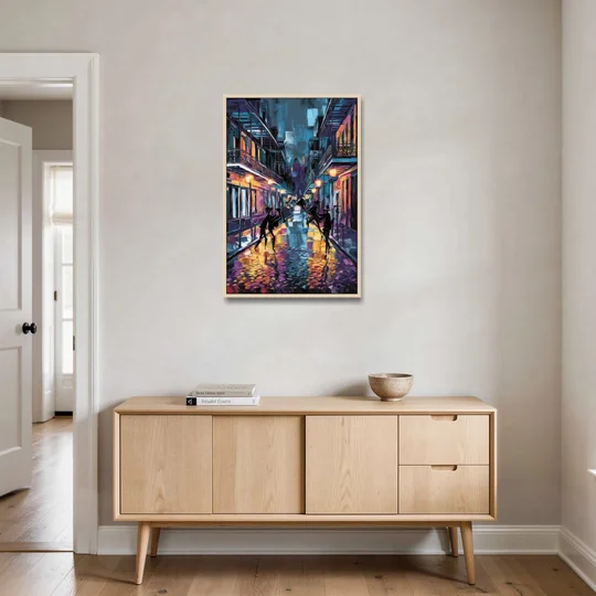 New Orleans Bourbon Street Vibes - Oak Framed Canvas Wall Art - Coffee Table - 24x36