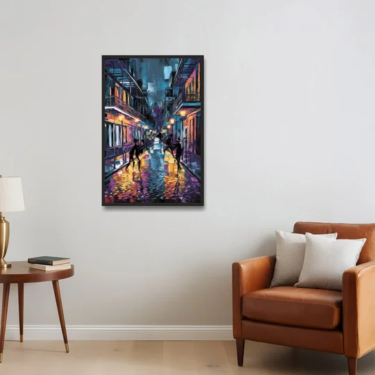 New Orleans Bourbon Street Vibes - Black Framed Canvas Wall Art - Sofa - 24x36