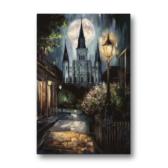 New Orleans Cathedral Silhouette - Canvas Wall Art - Front
