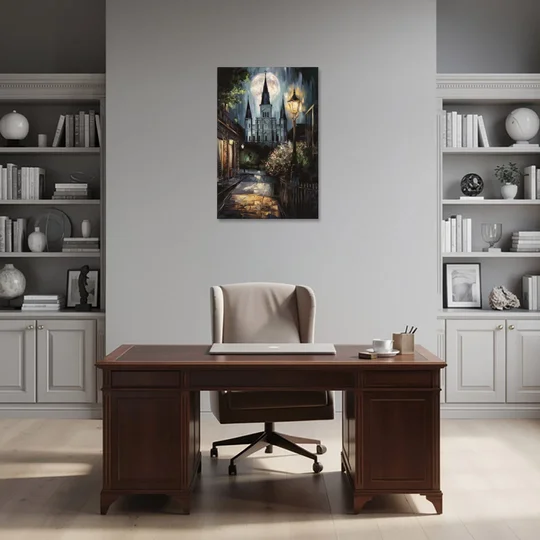 New Orleans Cathedral Silhouette - Canvas Wall Art - Office - 24x36