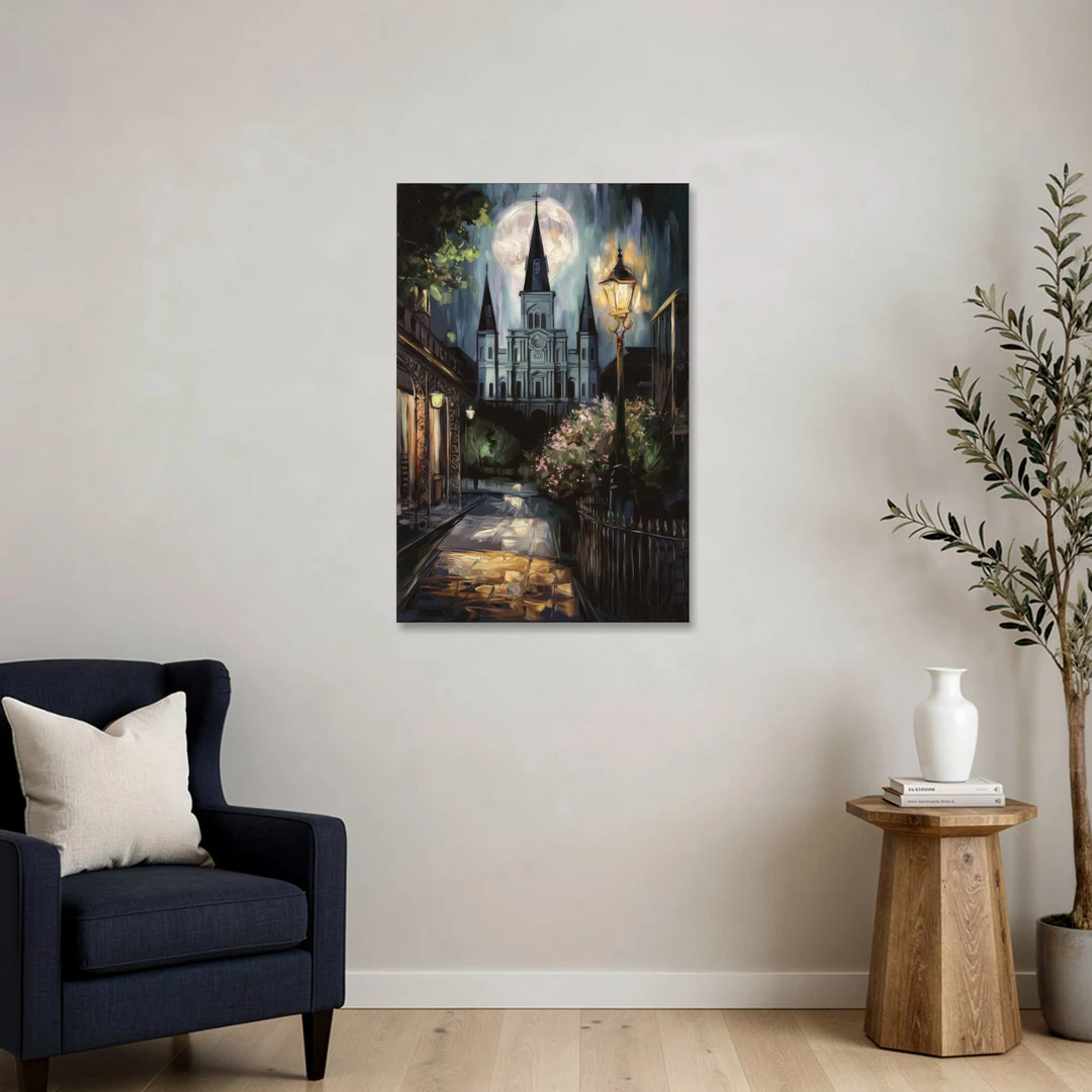 New Orleans Cathedral Silhouette - Canvas Wall Art - Sofa - 24x36