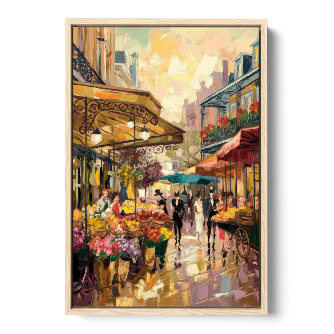 New Orleans French Market Charm - Oak Framed Canvas Wall Art - Front