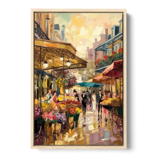 New Orleans French Market Charm - Oak Framed Canvas Wall Art - Front