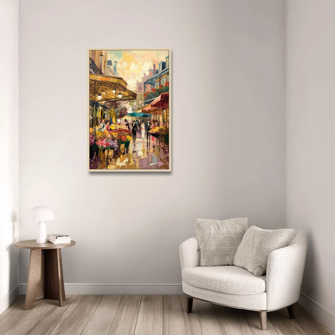 New Orleans French Market Charm - Oak Framed Canvas Wall Art - Sofa - 24x36