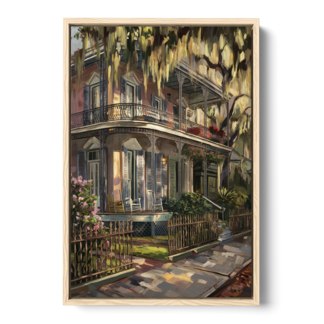 New Orleans Garden District Homes - Oak Framed Canvas Wall Art - Front