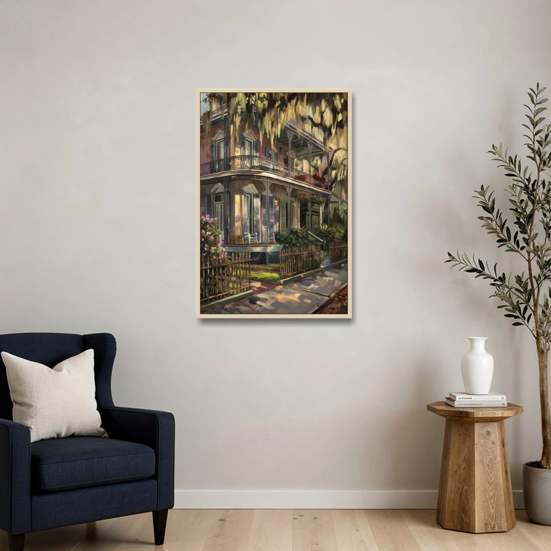 New Orleans Garden District Homes - Oak Framed Canvas Wall Art - Sofa - 24x36