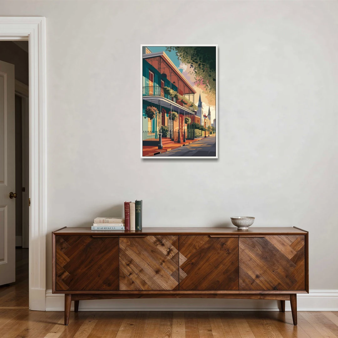 New Orleans Historic Architecture - White Framed Canvas Wall Art - Coffee Table - 24x36