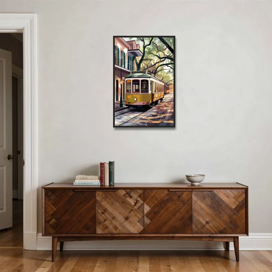 New Orleans Historic Streetcars - Black Framed Canvas Wall Art - Coffee Table - 24x36