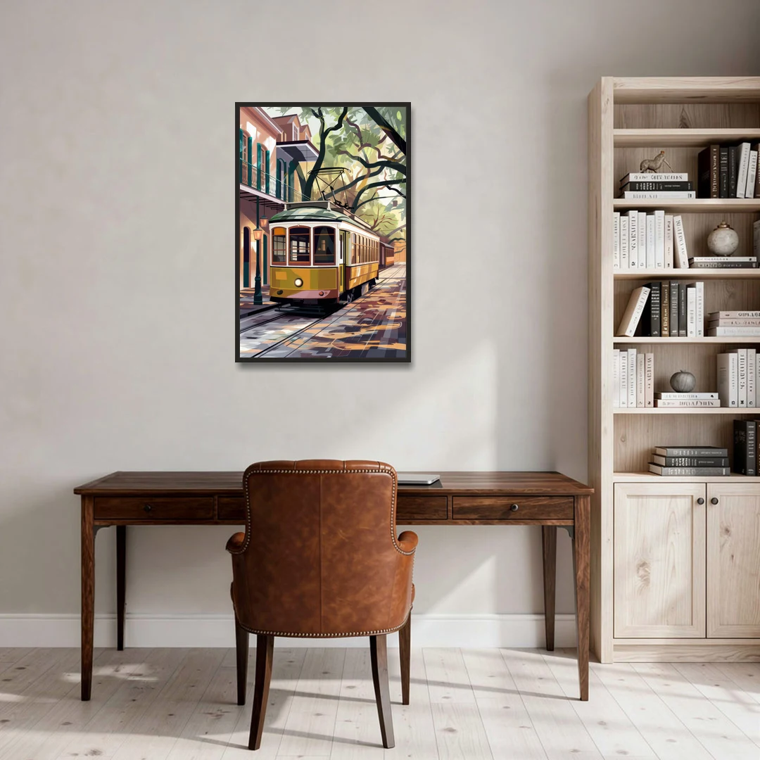 New Orleans Historic Streetcars - Black Framed Canvas Wall Art - Office - 24x36