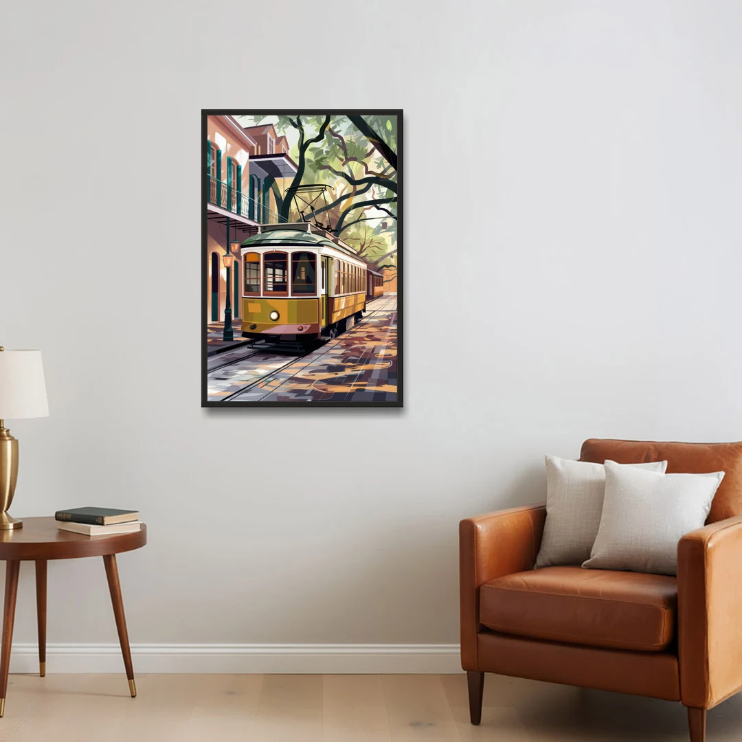 New Orleans Historic Streetcars - Black Framed Canvas Wall Art - Sofa - 24x36