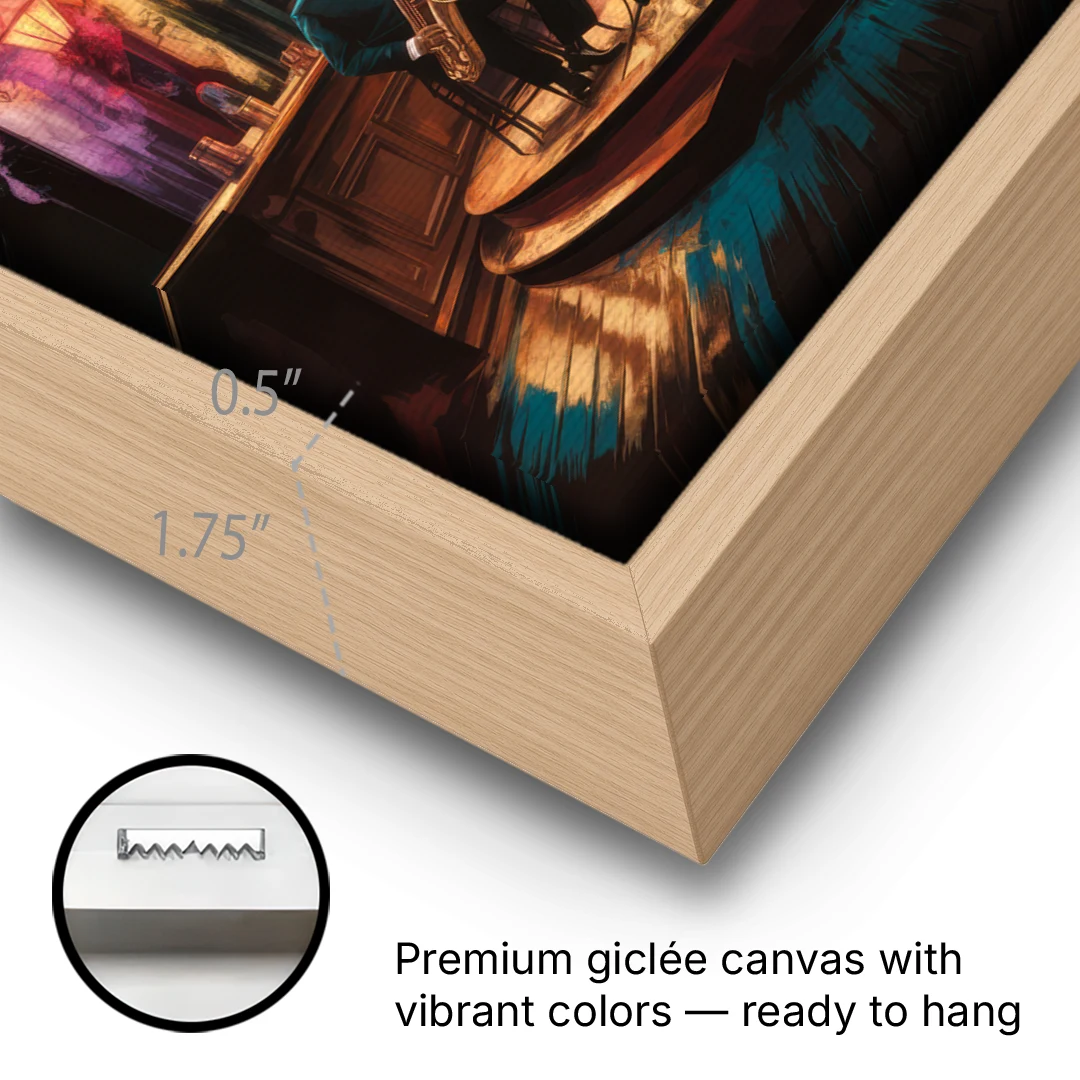 New Orleans Jazz Club Scene - Oak Framed Canvas Wall Art - Gallery Wrap Corner