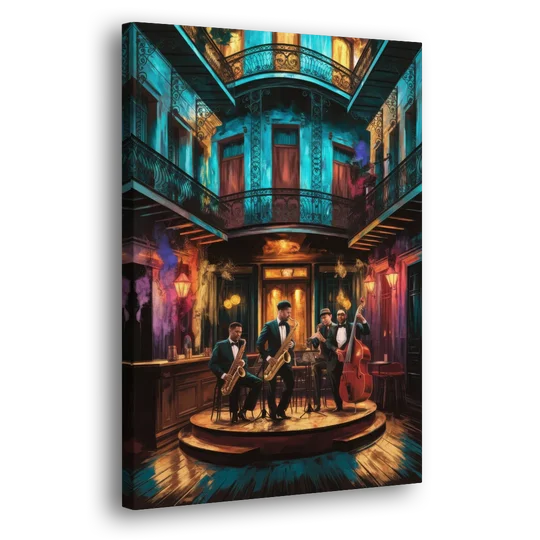 New Orleans Jazz Club Scene - Canvas Wall Art - Side