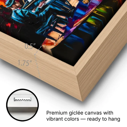 New Orleans Jazz Musicians - Oak Framed Canvas Wall Art - Gallery Wrap Corner