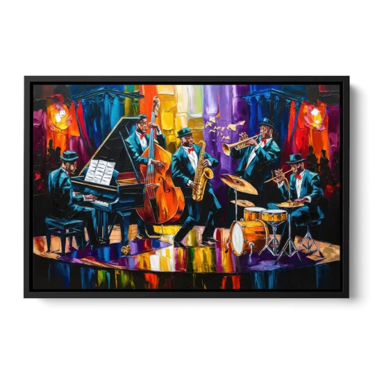 New Orleans Jazz Musicians - Black Framed Canvas Wall Art - Front
