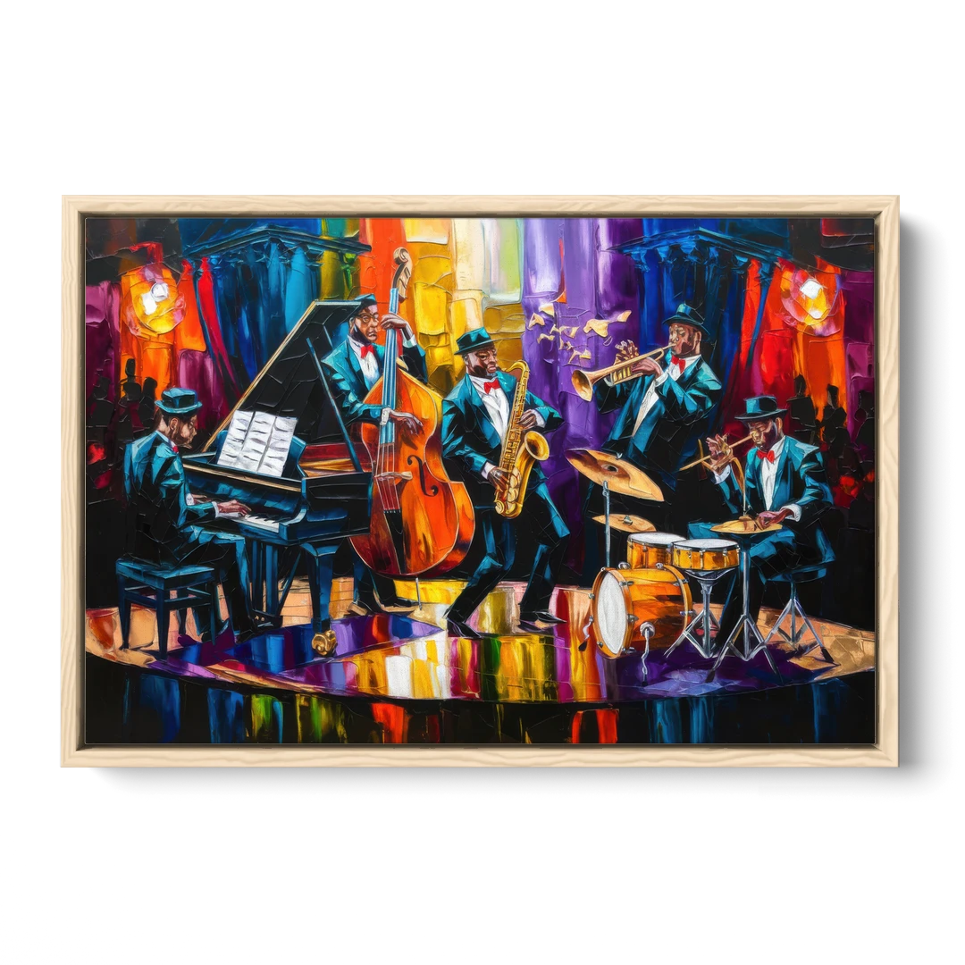 New Orleans Jazz Musicians - Oak Framed Canvas Wall Art - Front