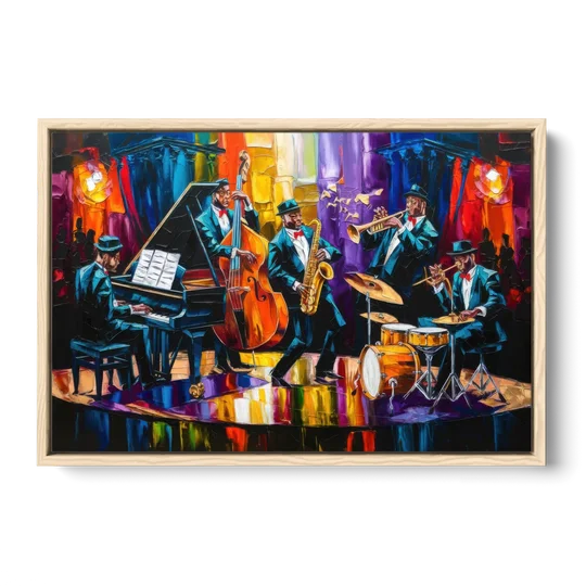 New Orleans Jazz Musicians - Oak Framed Canvas Wall Art - Front
