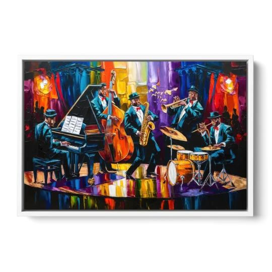 New Orleans Jazz Musicians - White Framed Canvas Wall Art - Front