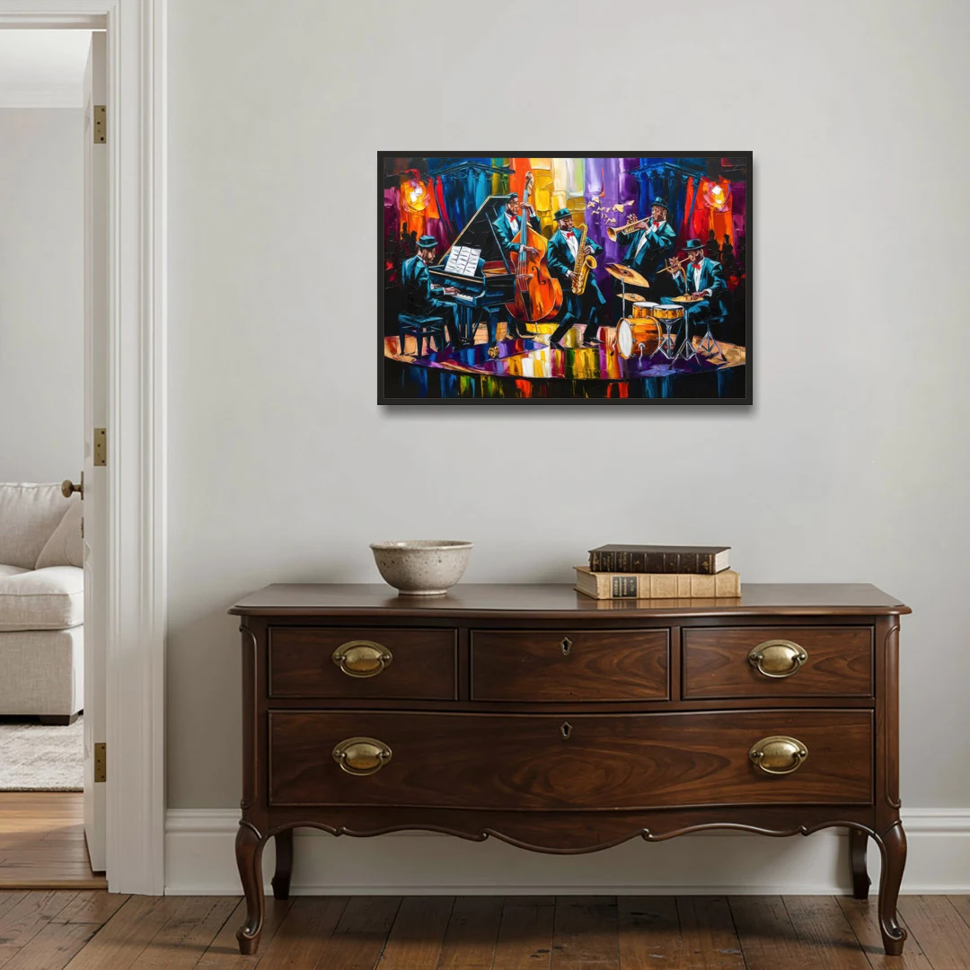 New Orleans Jazz Musicians - Black Framed Canvas Wall Art - Coffee Table - 36x24