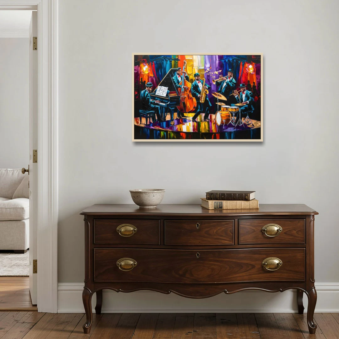 New Orleans Jazz Musicians - Oak Framed Canvas Wall Art - Coffee Table - 36x24
