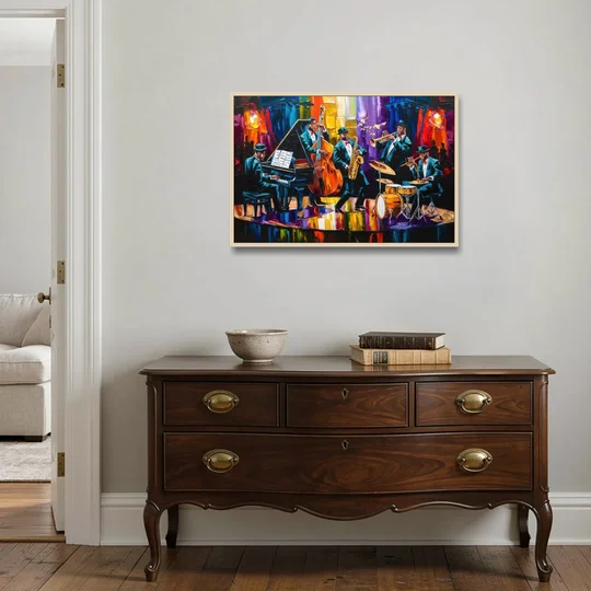 New Orleans Jazz Musicians - Oak Framed Canvas Wall Art - Coffee Table - 36x24