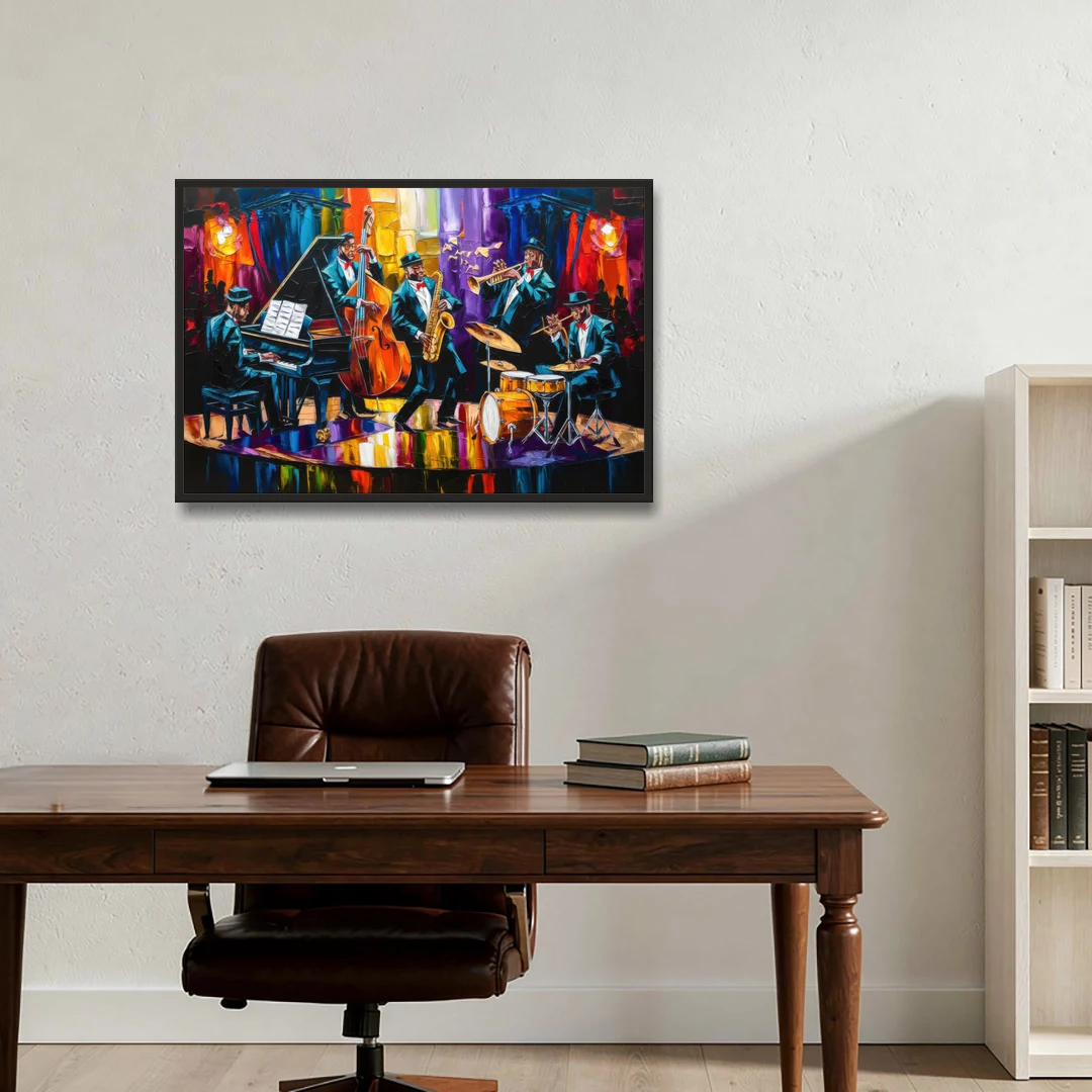New Orleans Jazz Musicians - Black Framed Canvas Wall Art - Office - 36x24