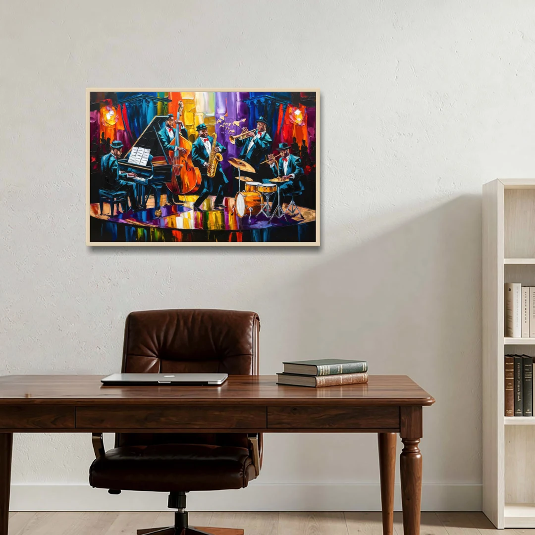 New Orleans Jazz Musicians - Oak Framed Canvas Wall Art - Office - 36x24
