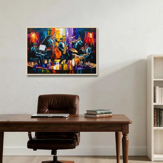 New Orleans Jazz Musicians - Oak Framed Canvas Wall Art - Office - 36x24