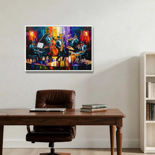 New Orleans Jazz Musicians - White Framed Canvas Wall Art - Office - 36x24