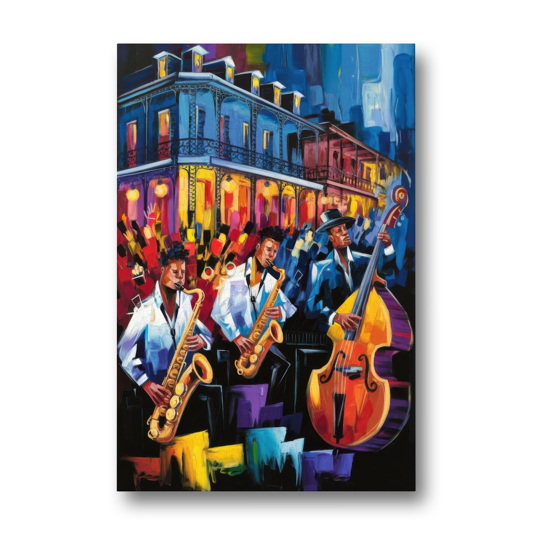 New Orleans Jazz Scene - Canvas Wall Art - Front