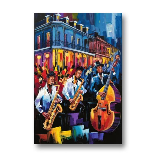New Orleans Jazz Scene - Canvas Wall Art - Front