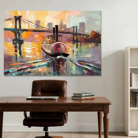 New Orleans Mississippi River Views - Canvas Wall Art - Office - 60x40