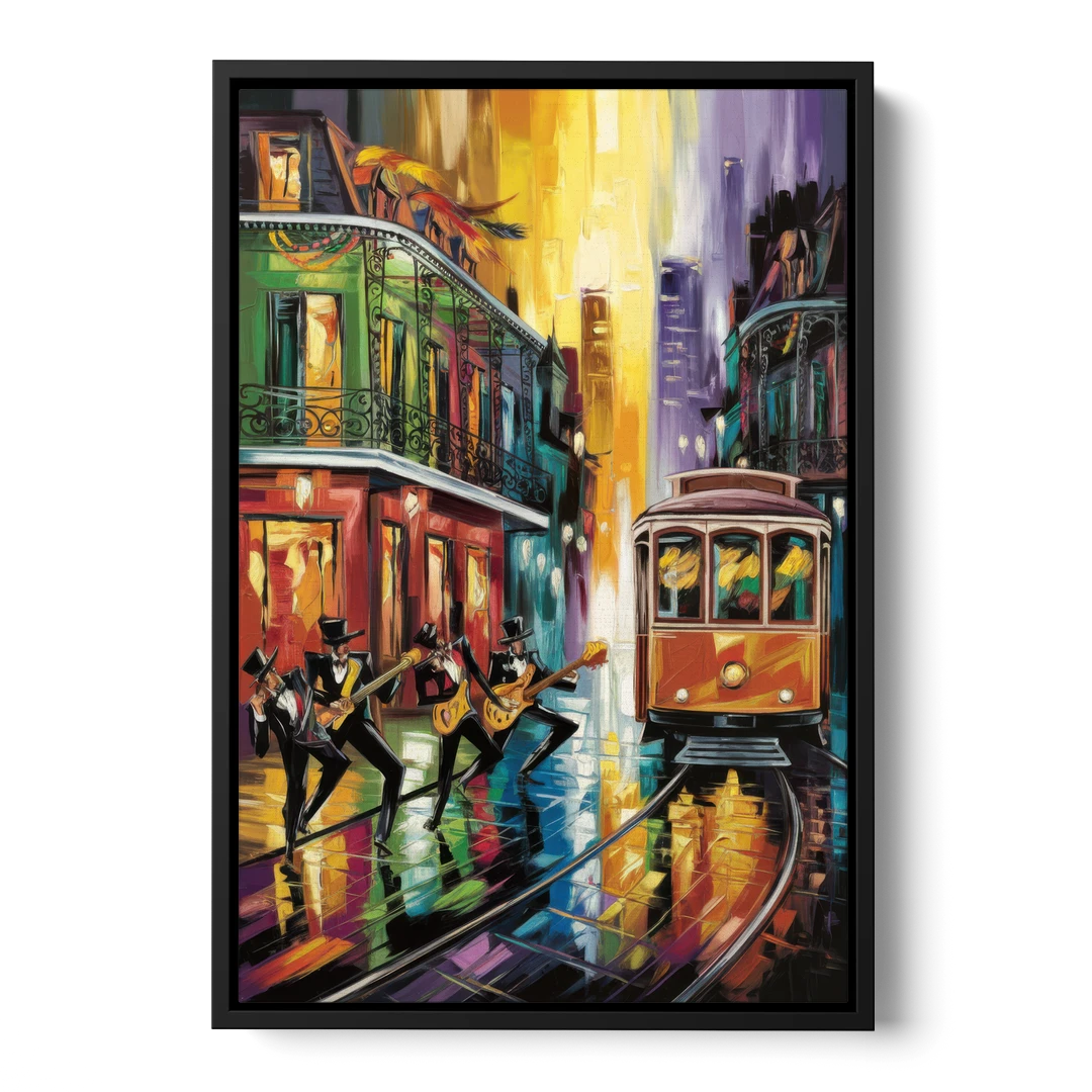 New Orleans Symbols of Culture - Black Framed Canvas Wall Art - Front
