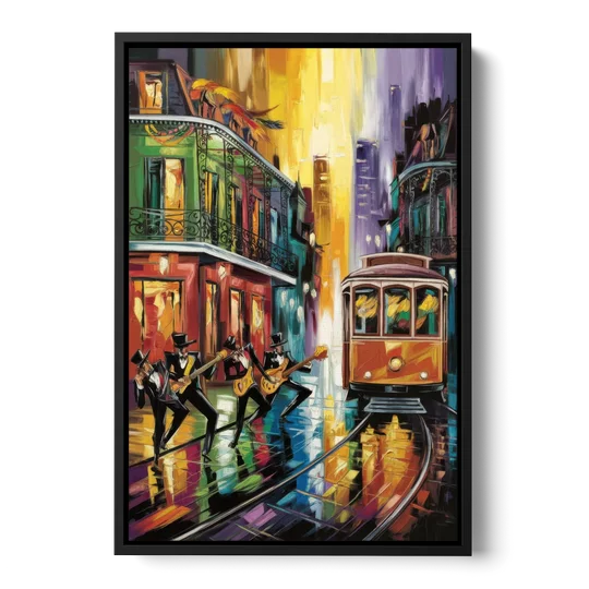 New Orleans Symbols of Culture - Black Framed Canvas Wall Art - Front