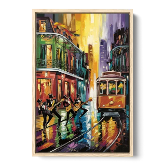 New Orleans Symbols of Culture - Oak Framed Canvas Wall Art - Front
