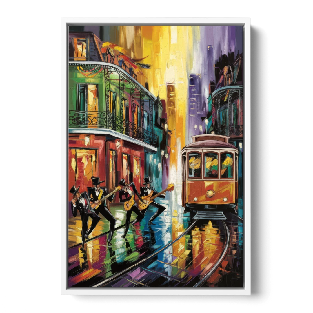 New Orleans Symbols of Culture - White Framed Canvas Wall Art - Front