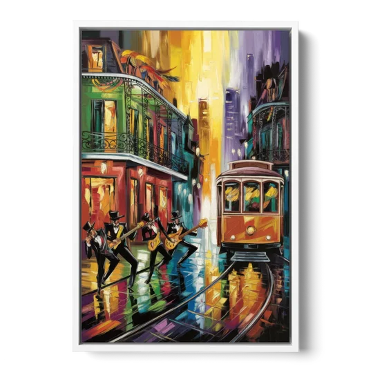 New Orleans Symbols of Culture - White Framed Canvas Wall Art - Front