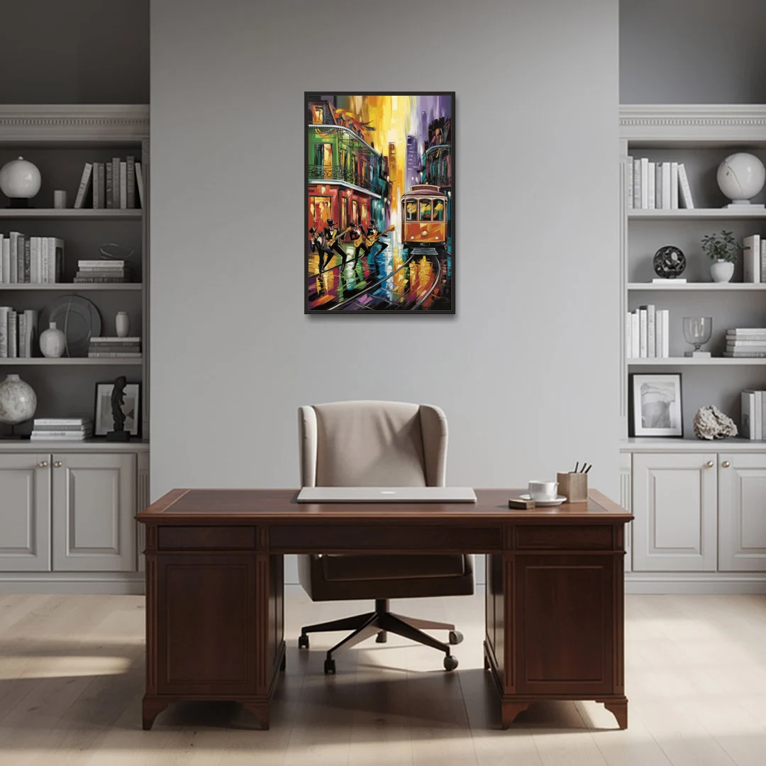 New Orleans Symbols of Culture - Black Framed Canvas Wall Art - Office - 24x36