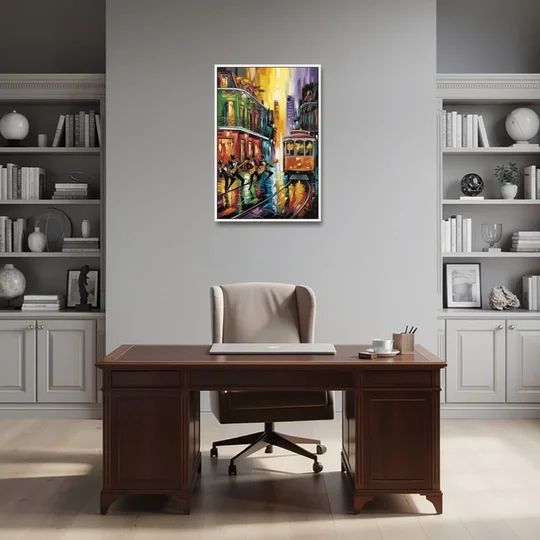 New Orleans Symbols of Culture - White Framed Canvas Wall Art - Office - 24x36