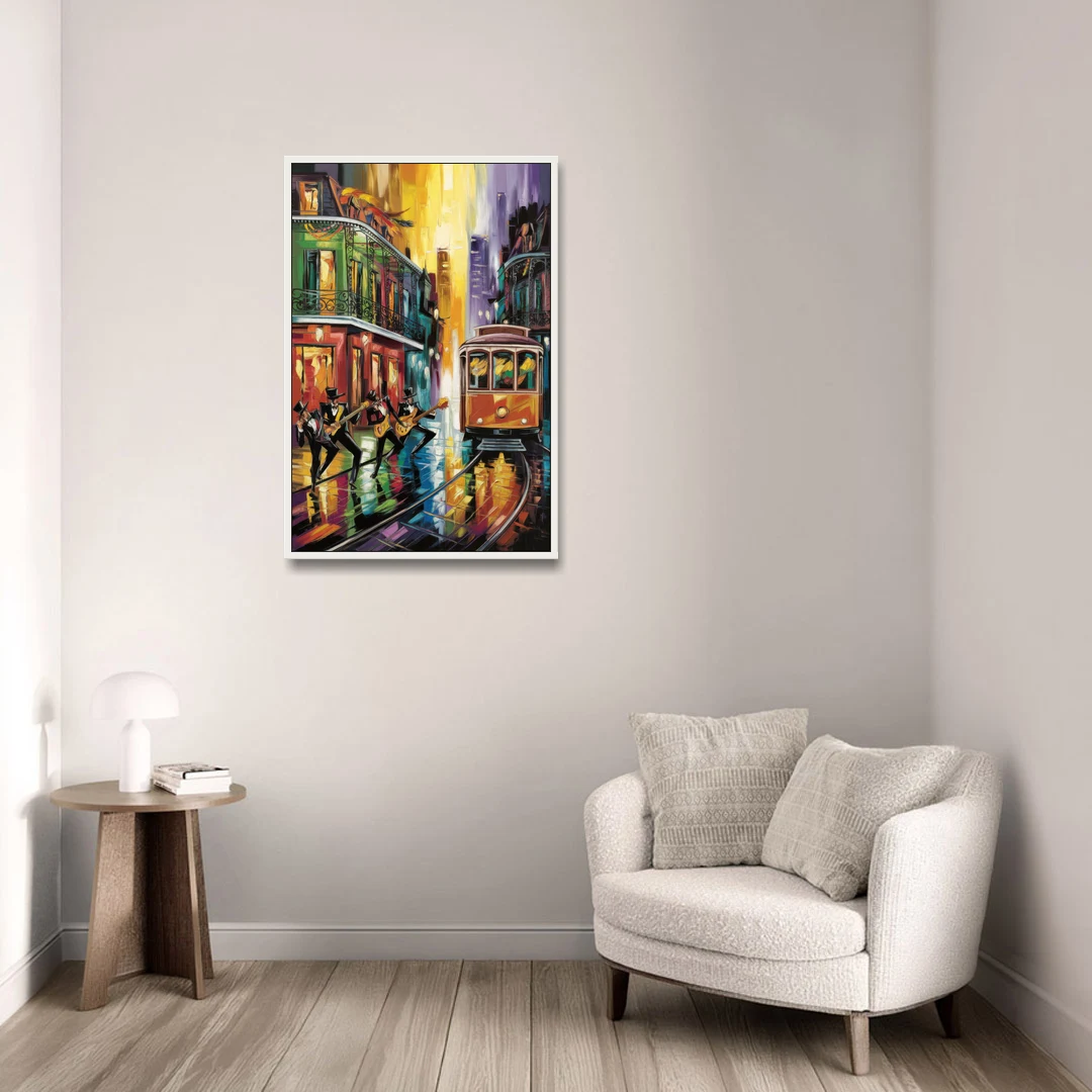 New Orleans Symbols of Culture - White Framed Canvas Wall Art - Sofa - 24x36