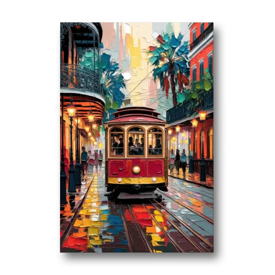 New Orleans Trolley Car Journey - Canvas Wall Art - Front
