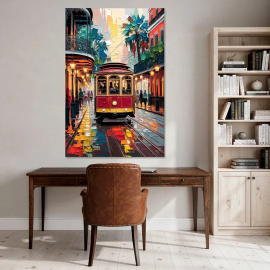 New Orleans Trolley Car Journey - Canvas Wall Art - Office - 40x60
