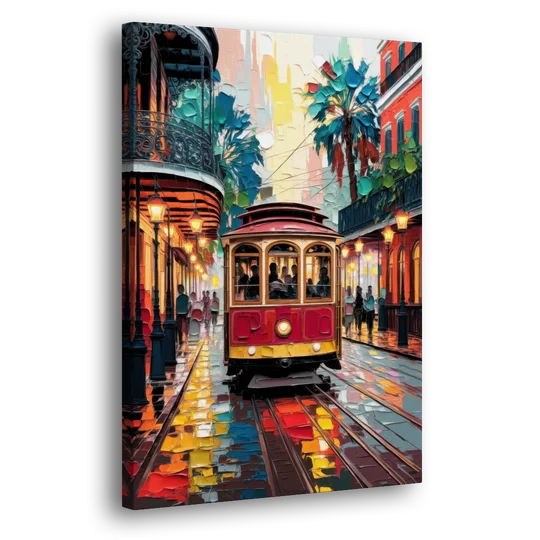 New Orleans Trolley Car Journey - Canvas Wall Art - Side