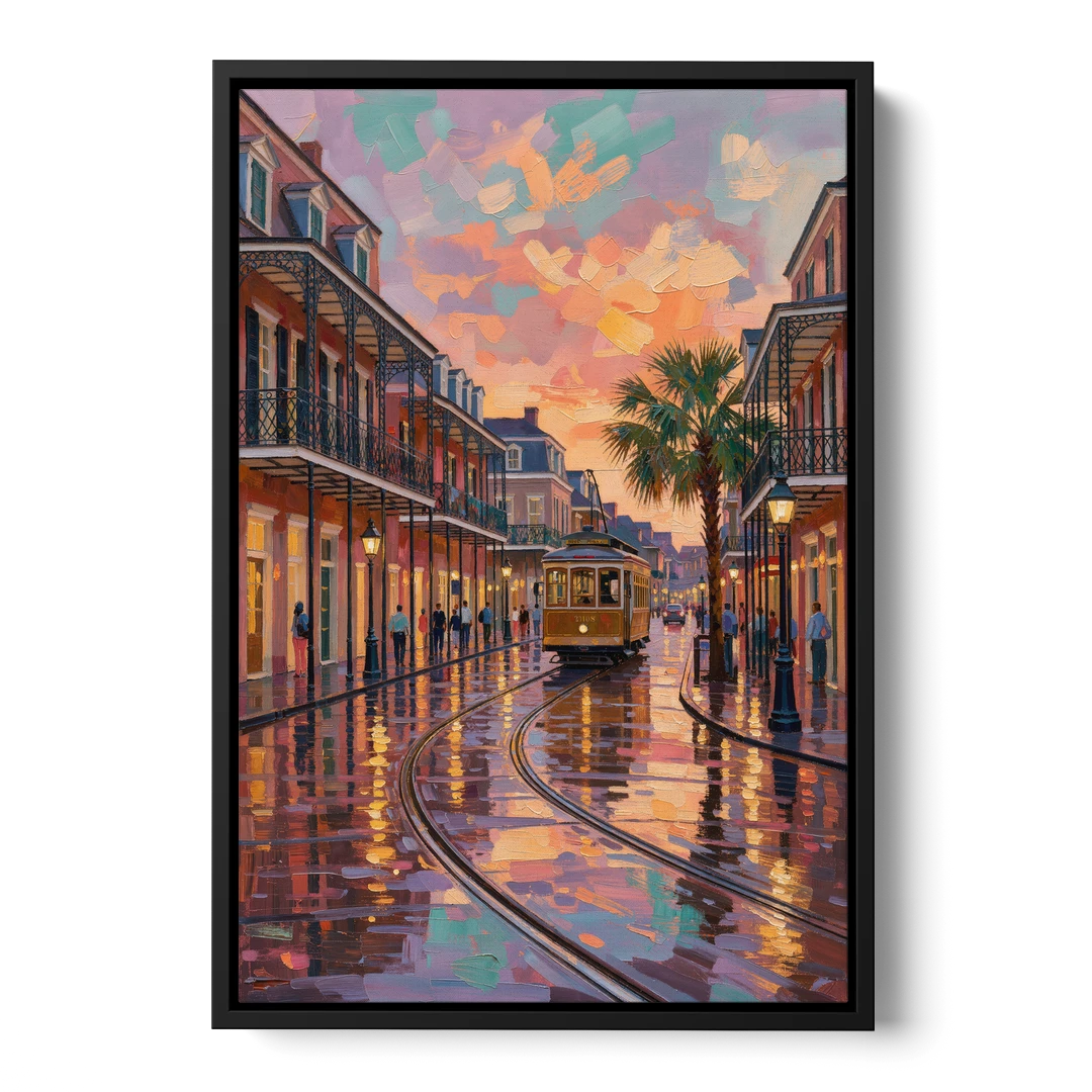 New Orleans Vibrant Street Art - Black Framed Canvas Wall Art - Front